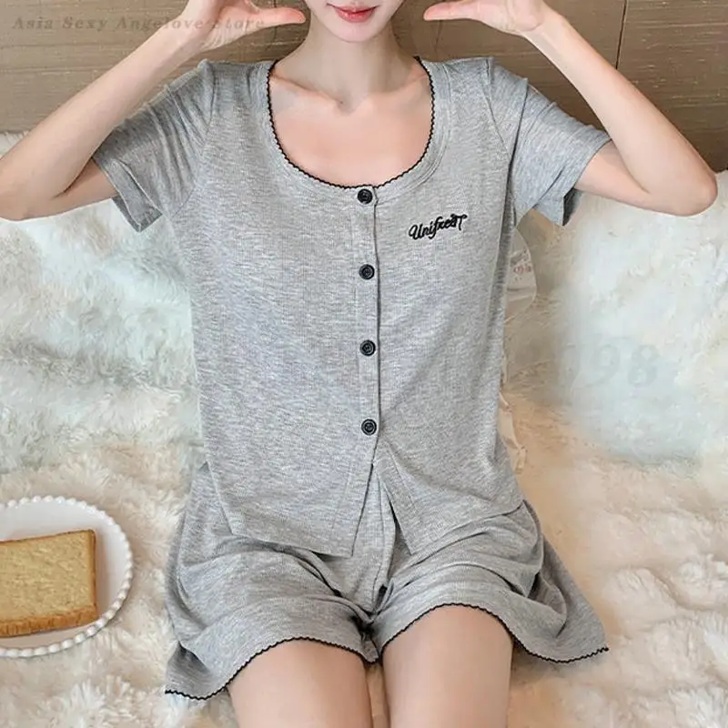 

Серый пижамный комплект, элегантная домашняя одежда, мягкая модальная одежда для сна, женские свободные шорты с короткими рукавами, костюм, домашняя одежда, сексуальная ночная рубашка