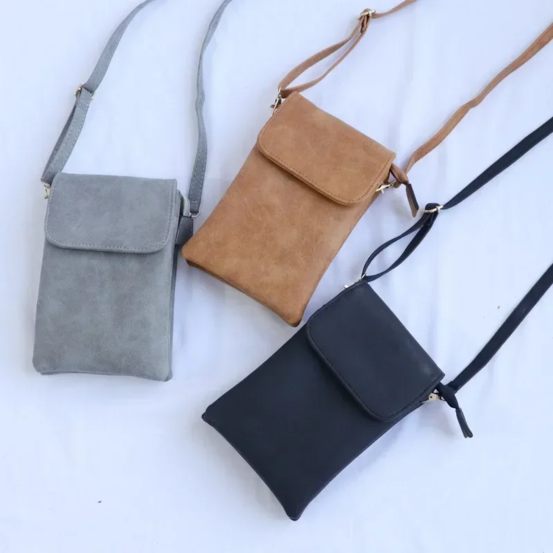 Bolso cruzado de cuero PU para mujer, bandolera pequeña con solapa sólida para teléfono móvil, a la moda