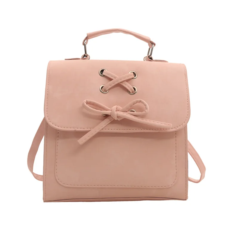 

Sweet Popular Trend Korean Fashion For Women Girls PU Leather Mini Cute Solid Color Pink Beige Black Blue Backpacks With Bow