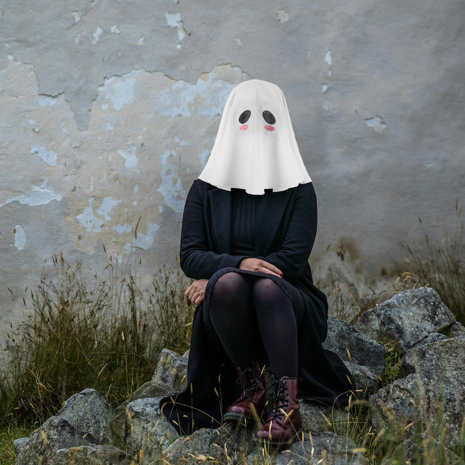 Disfraz de fantasma para adulto, cubierta para la cabeza, capucha de doble expresiones para mujeres y hombres, Cosplay embrujado, máscara para fiesta de Halloween aterradora