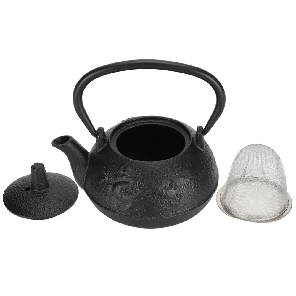 3pcs 0.3L Cast Iron Teapot Double Dragon With Filter And Cover Iron Tea Pot Stovetop Compatible Uncoated Teapot Home Use