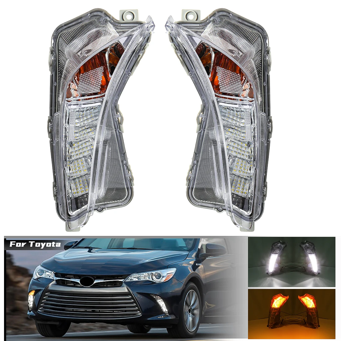 Fog Lights Driving Lamps kits For 2015-2016-2017 Toyota Camry Led DRL Turn Signal 8151006050/TO2531153/8152006050/TO2530153