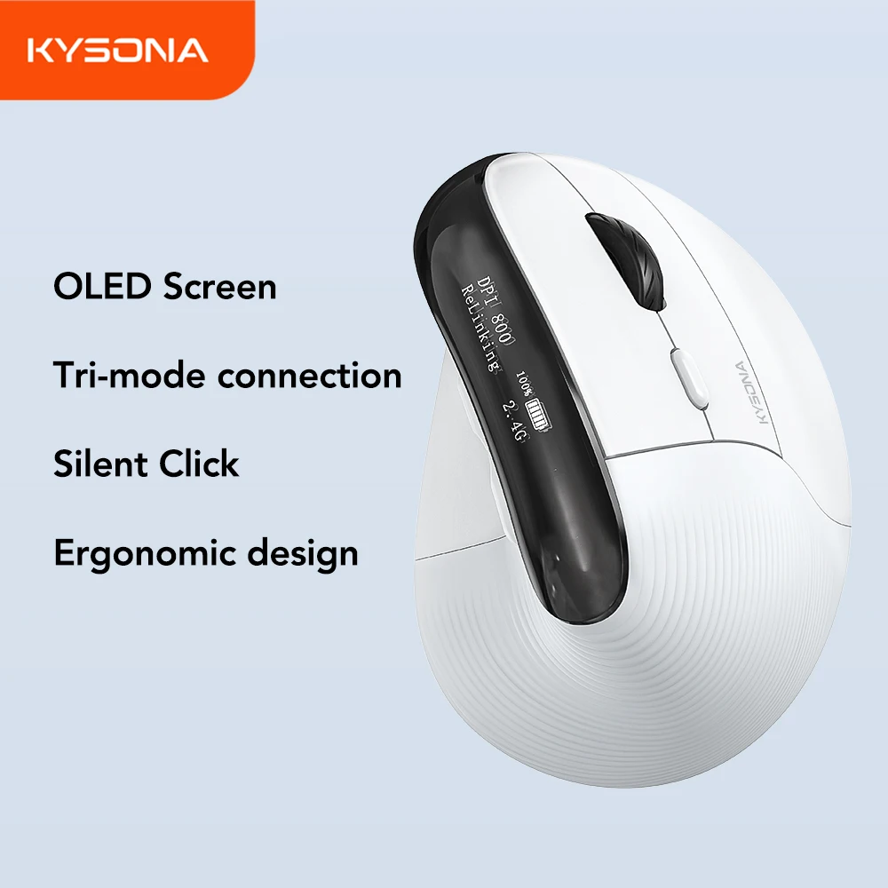 

Kysona EM11 Pro Vertical Sem Fio, Bluetooth Ergonômico, Recarregável, 4000DPI, 6 Botões Mudo para Tablet, Laptops, Computador,