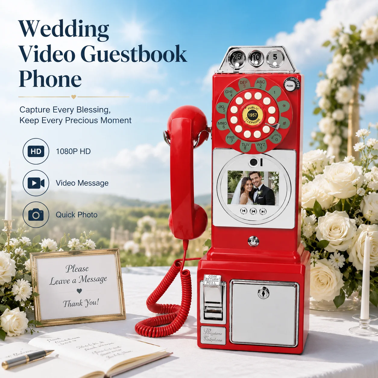 wedding party 32G audio video guest book phone Retro style retro phone booth message recording video audio guest book phone