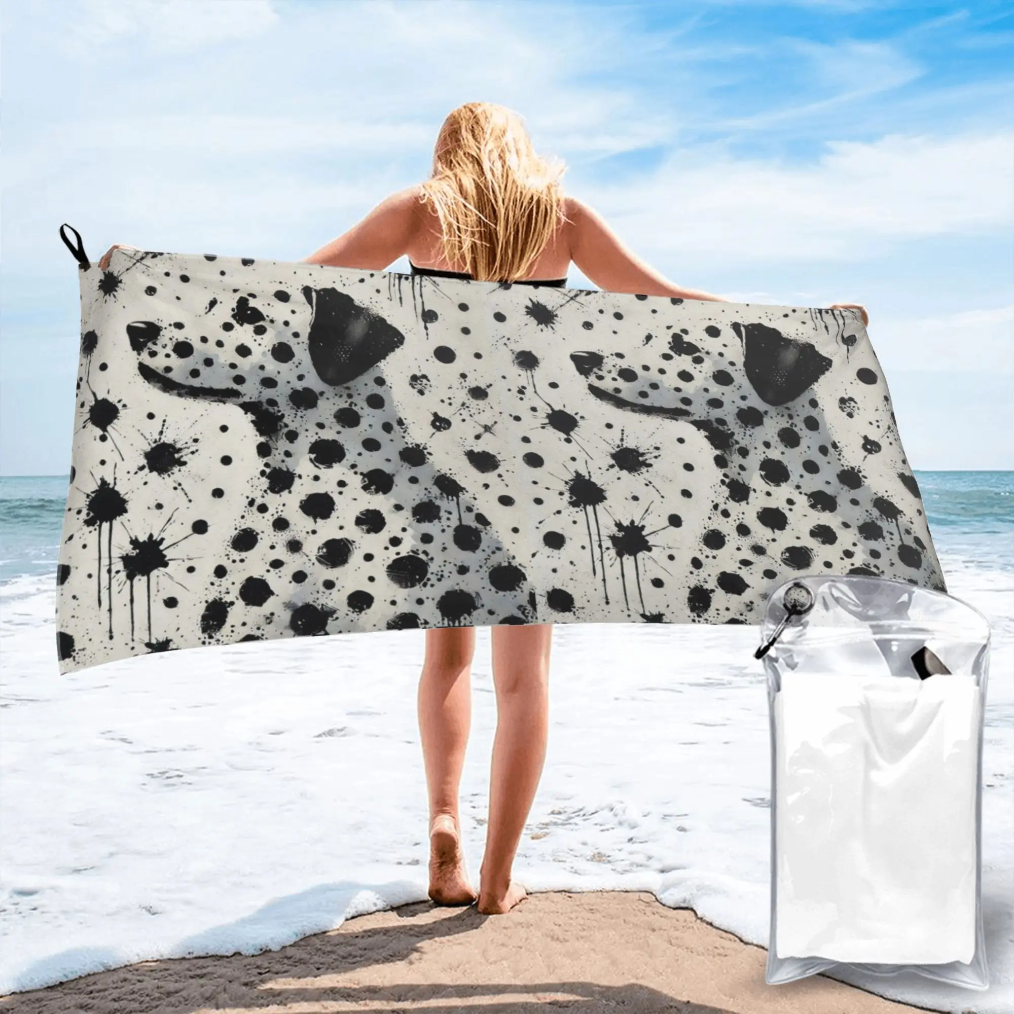 Dalmatian Dreamscape A Splash of Spots Beach Towel Soft Microfiber Quick Dry Absorbent Quick Towels For Mountain Climbing