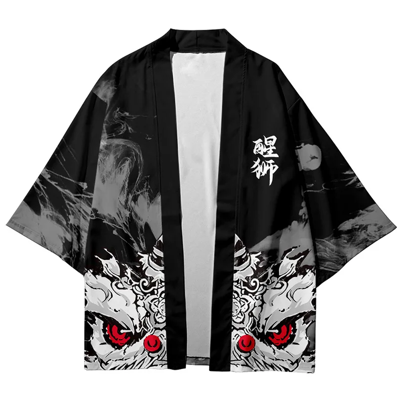 Vintage Lion Dance Print Shirt Traditional Samurai Kimono Women Men Harajuku Haori Japanese Beach Yukata Streetwear Cardigan