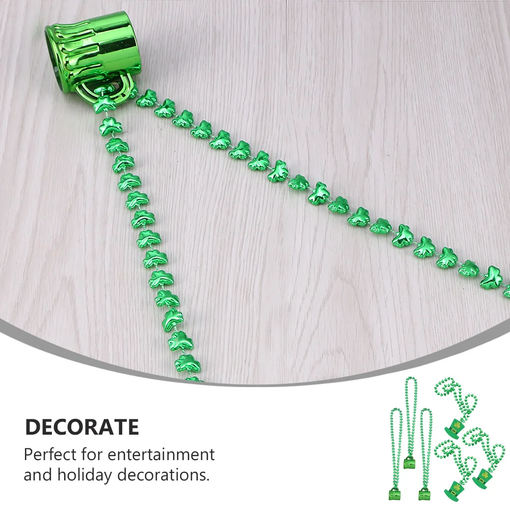 مجموعة واحدة من قلادات عيد القديس باتريك، قلادة من الخرز الأخضر، كوب للبيرة، قبعة على شكل لوازم الحفلات، إكسسوارات للنساء والفتيات