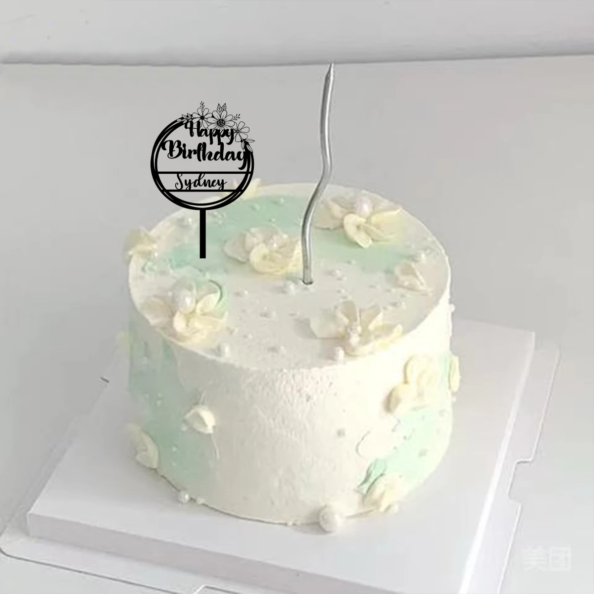 1PC Cartoon Happy birthday wishes with a beautiful flower theme Customized Name Cake Stand Bar Topper Supplies Graduations