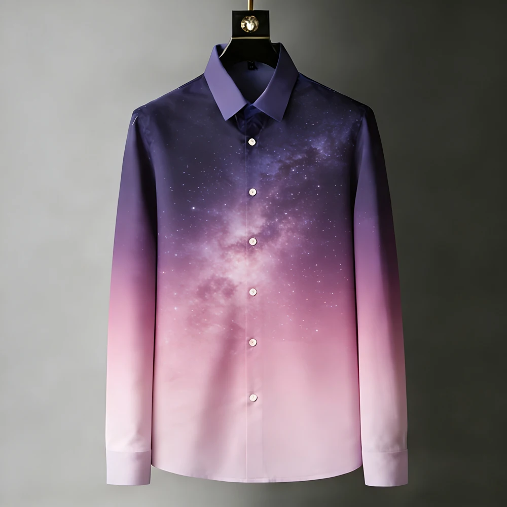 

Men's New Universe Planet Aerospace 3D Printed White Shirt Hawaiian Vacation Casual Long-sleeved Family Party Shirt Men's Clothe