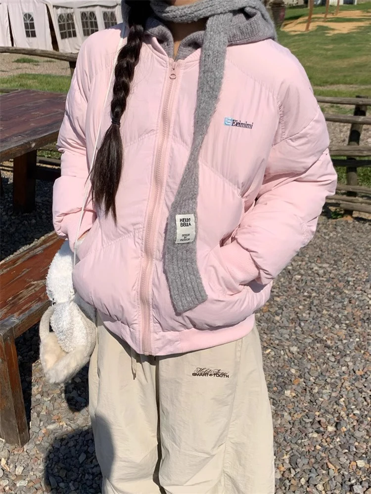 

Pink American Retro Cotton Jaet Women's Winter ular Loose ort Warm Versatile Cotton Clothes Small Size Suitable