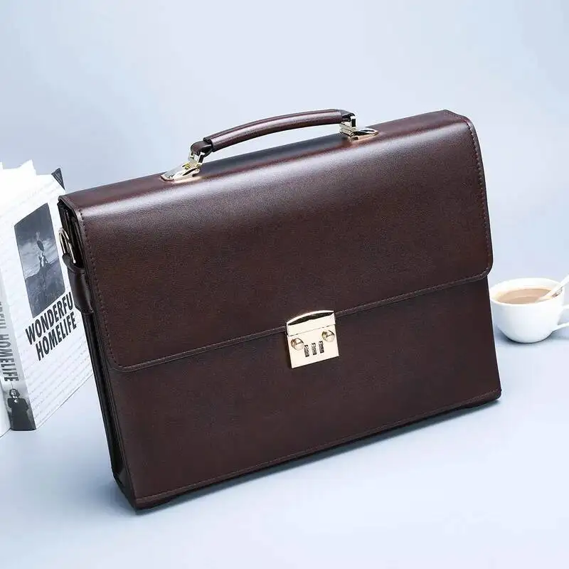 High Quality Men's Simple Handbags Vintage Password Lock Briefcase Large Capacity Business Computer Bag Satchel