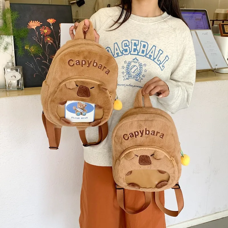 Zaino per bambini Capibara in peluche - Mini zaino per studenti carino e versatile Borsa trasparente dall'aspetto di alto valore Zaino per ragazze Kawaii