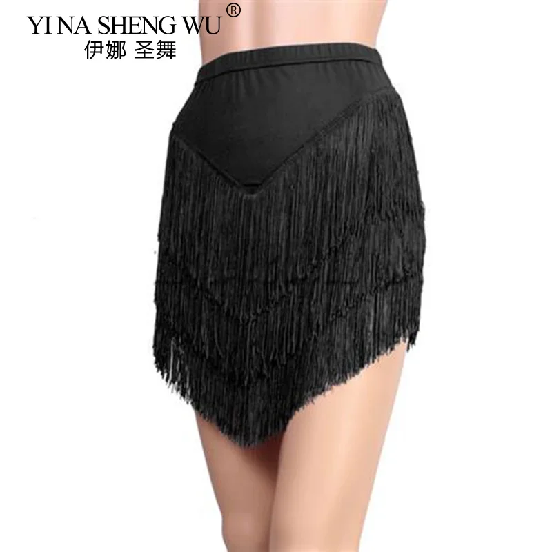 

Юбка для латинских танцев, костюм для танцев для взрослых и женщин, трехслойная короткая юбка нестандартной формы с кисточками, юбка для бальных танцев, румбы