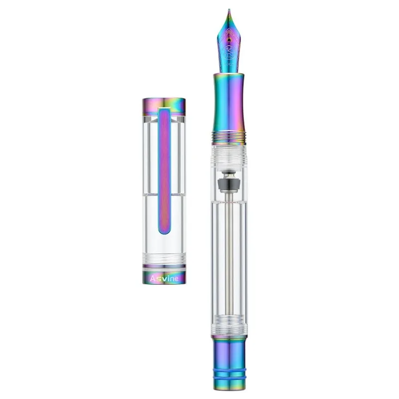 NEW Asvine V200 Transparent Titanium Resin Piston Fountain Pen BOCK Nib EF F M B 0.38 0.5 0.7 1.0MM Business Inking Pens