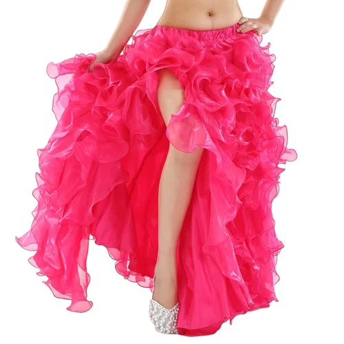 Imagen 2 del producto Falda de danza del vientre Sexy, traje de actuación con abertura lateral, ropa de práctica de danza Oriental para adultos, espectáculo de escenario, sólido, morado, blanco, 12 colores