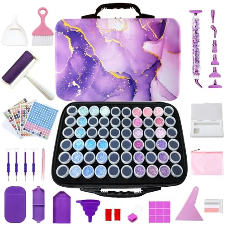 

Diamond Painting Storage Containers Diamond Art Storage Case with Accessories and Tools Portable Shockproof 60 Slots Organizer