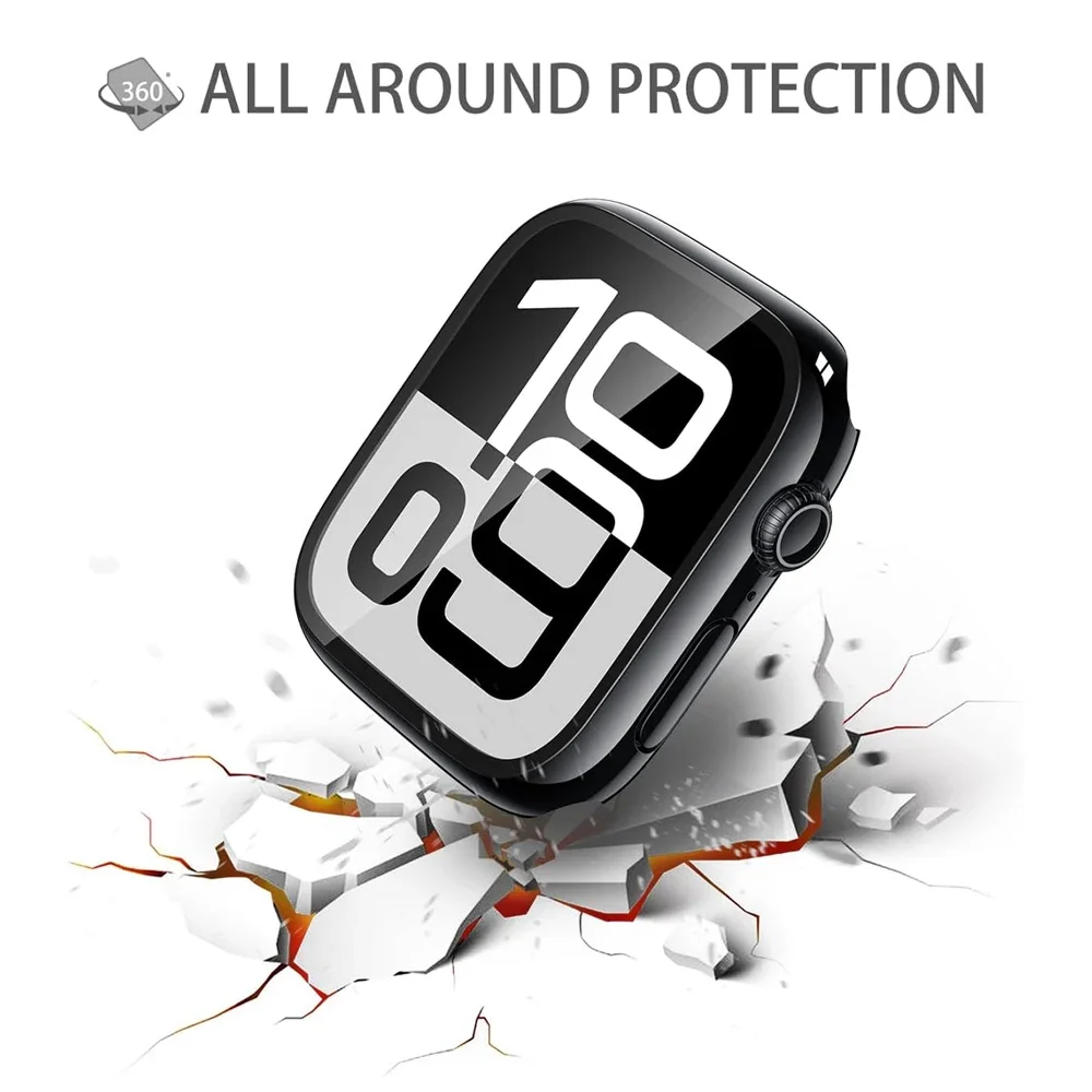 واقي للشاشة لساعة أبل سلسلة 11 10 9 SE 8 7 6 5 46 مللي متر 42 مللي متر 45 مللي متر 44 مللي متر 40 41 قطعة الوفير + غطاء iWatch الزجاجي المقسى