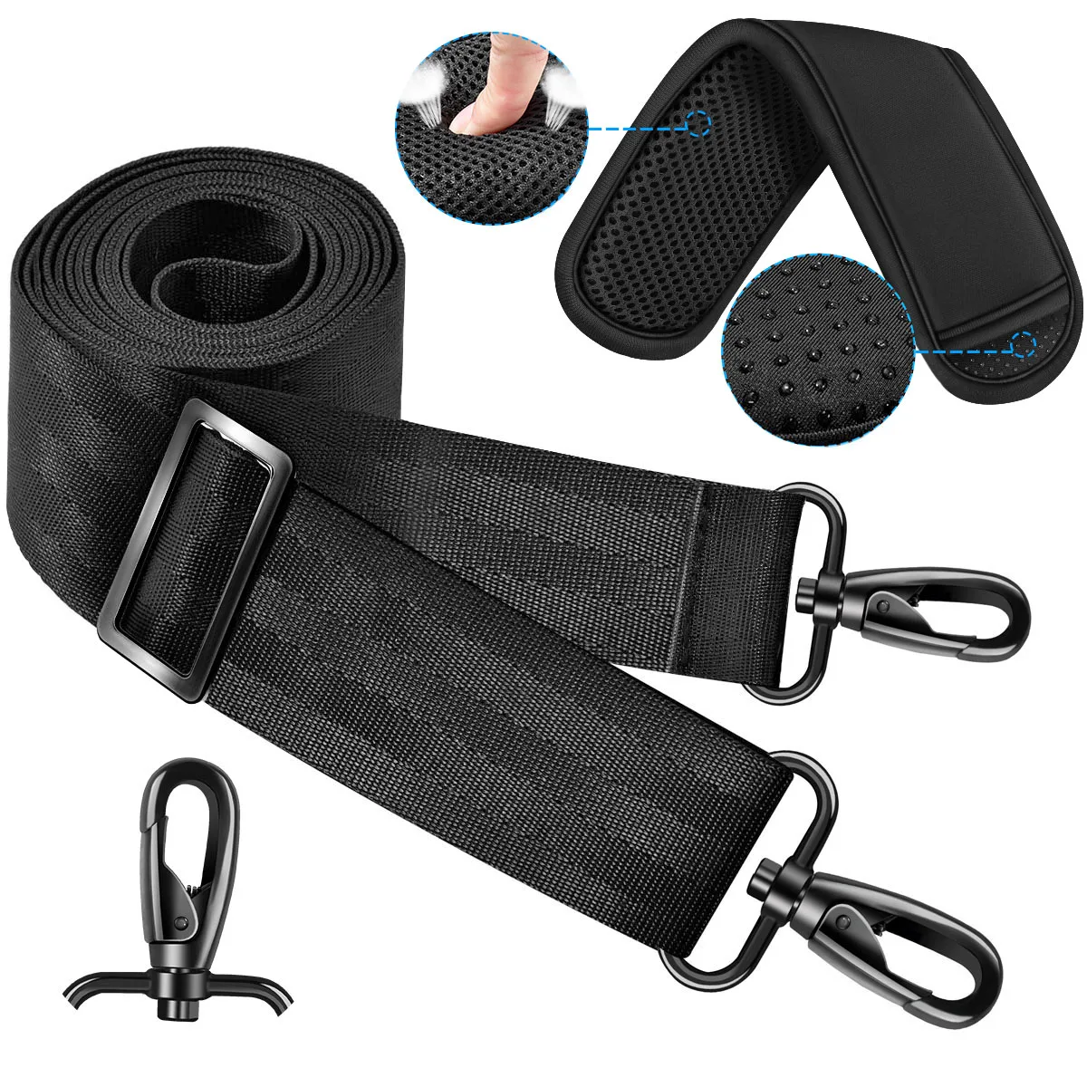 60 Inch Shoulder Strap, Ultra-Thick and Padded with Metal Swivel Hooks for Laptop Messenger and Crossbody Canvas Bags