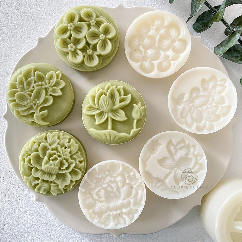 4 pz/set forma di fiore rotonda Mooncake stampo stile pastorale cinese pressione della mano 3D casa fai da te strumenti di decorazione della torta del fondente