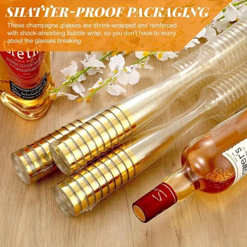 골드 반짝이 플라스틱 샴페인 안경, 결혼식 생일 피크닉, 크리스마스 야외 및 파티 활동, 150ml, 25 개 