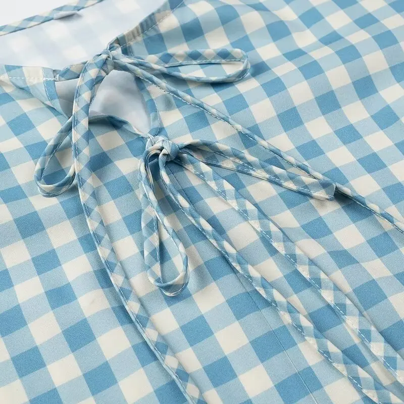2025StyleJJE Camicia a maniche corte con stampa scozzese da donna all'ingrosso di abbigliamento transfrontaliero europeo e americano