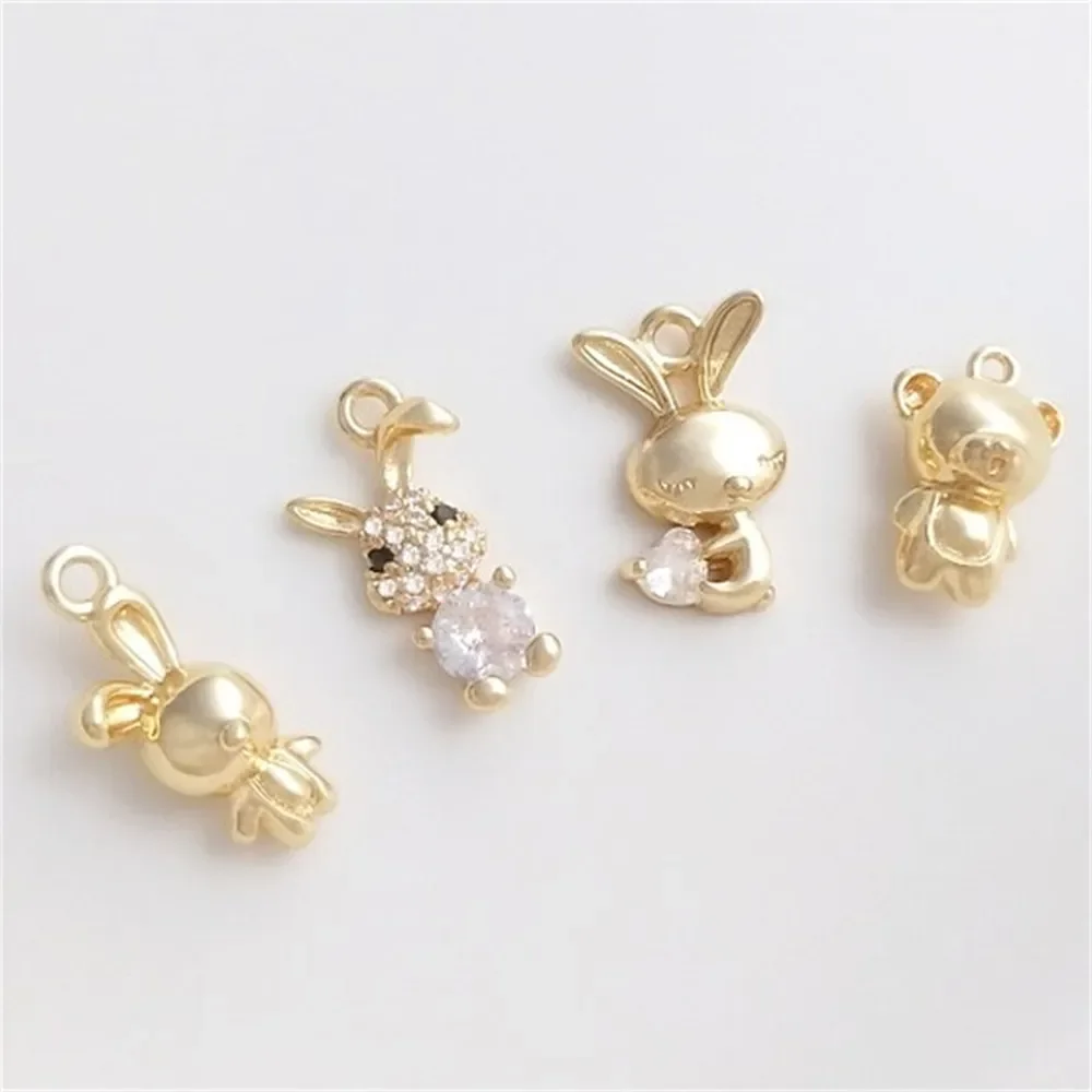 

14K Gold-plated Zirconium Bunny Pendant Stereo Smooth Mini Bear Bunny Pendant Diy Bracelet Charms Pendant K460