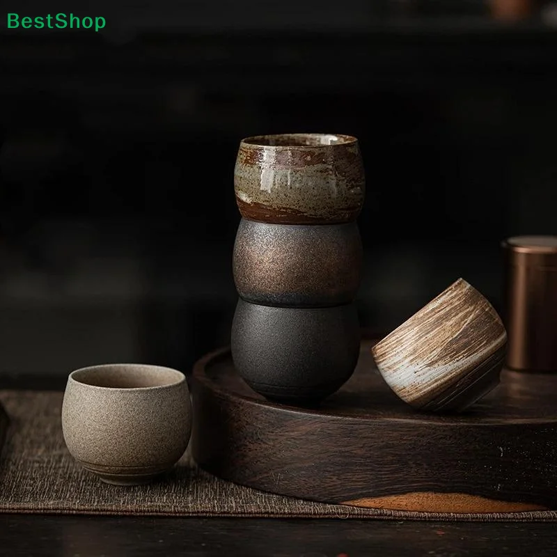 ♫Handmade Rustic Ceramic Tea Cups,Japanese Style Stoneware Teacups for Gongfu Tea,Coffee & Home Decor
