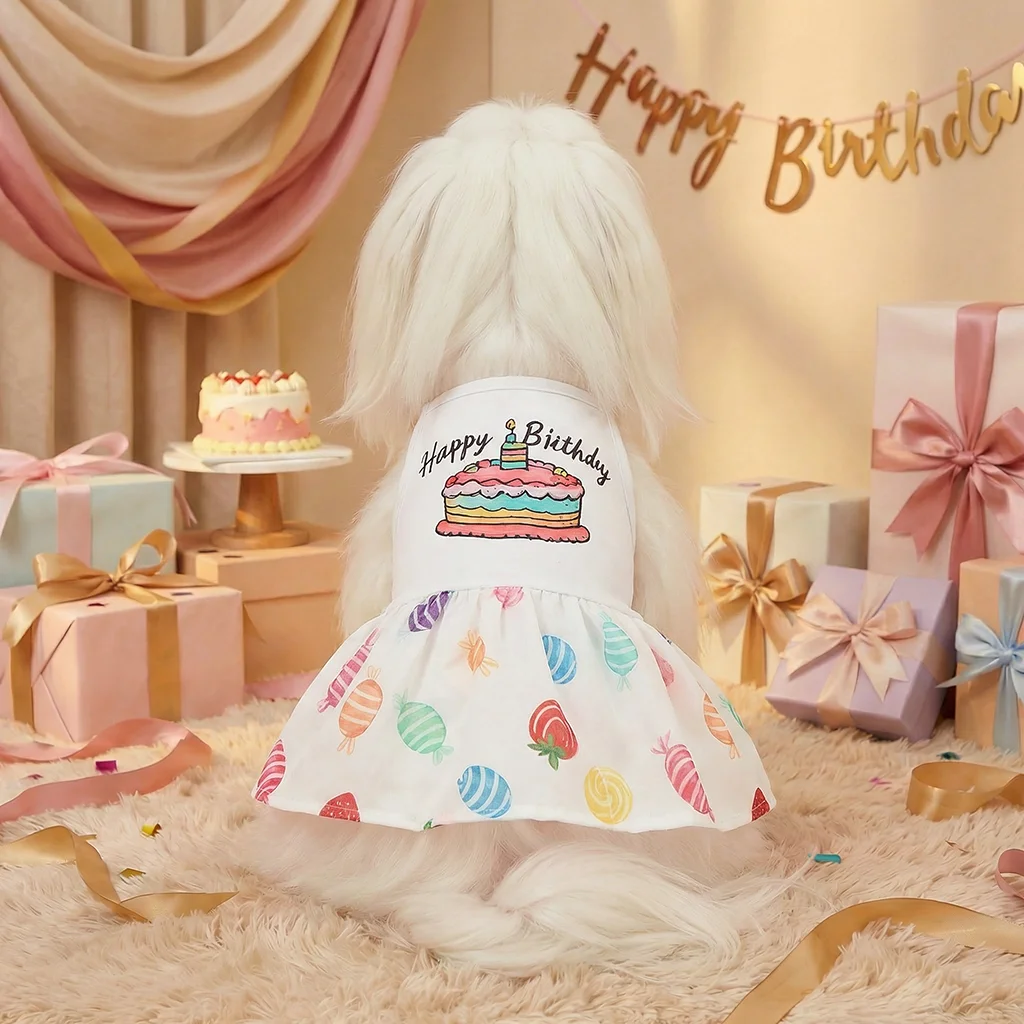 Vestido de cumpleaños para perros pequeños y medianos – Falda con pastel