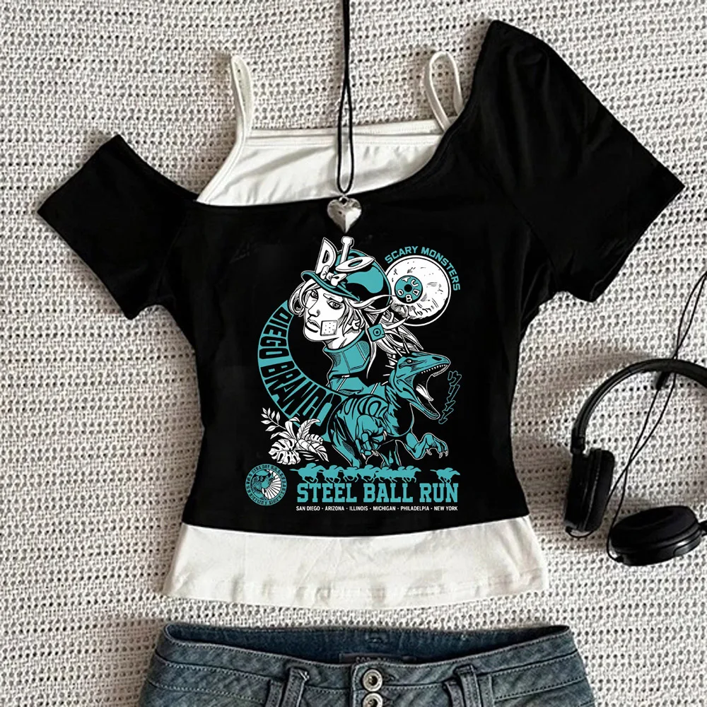 Jojo Bizarre Adventure Crop-Top für Teenager, Ausverkauf, Party, Emo, Kawaii, T-Shirt, 2000er, japanische Party, Goth-Scene – Detail 4