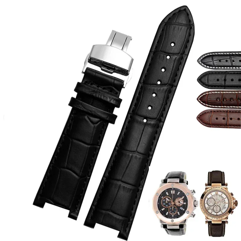 

Genuine Leather Watchband For Versace Gucci GC Wristband 22-13mm 20-11mm Notched Strap Withstainless Steel Butterfly Buckle