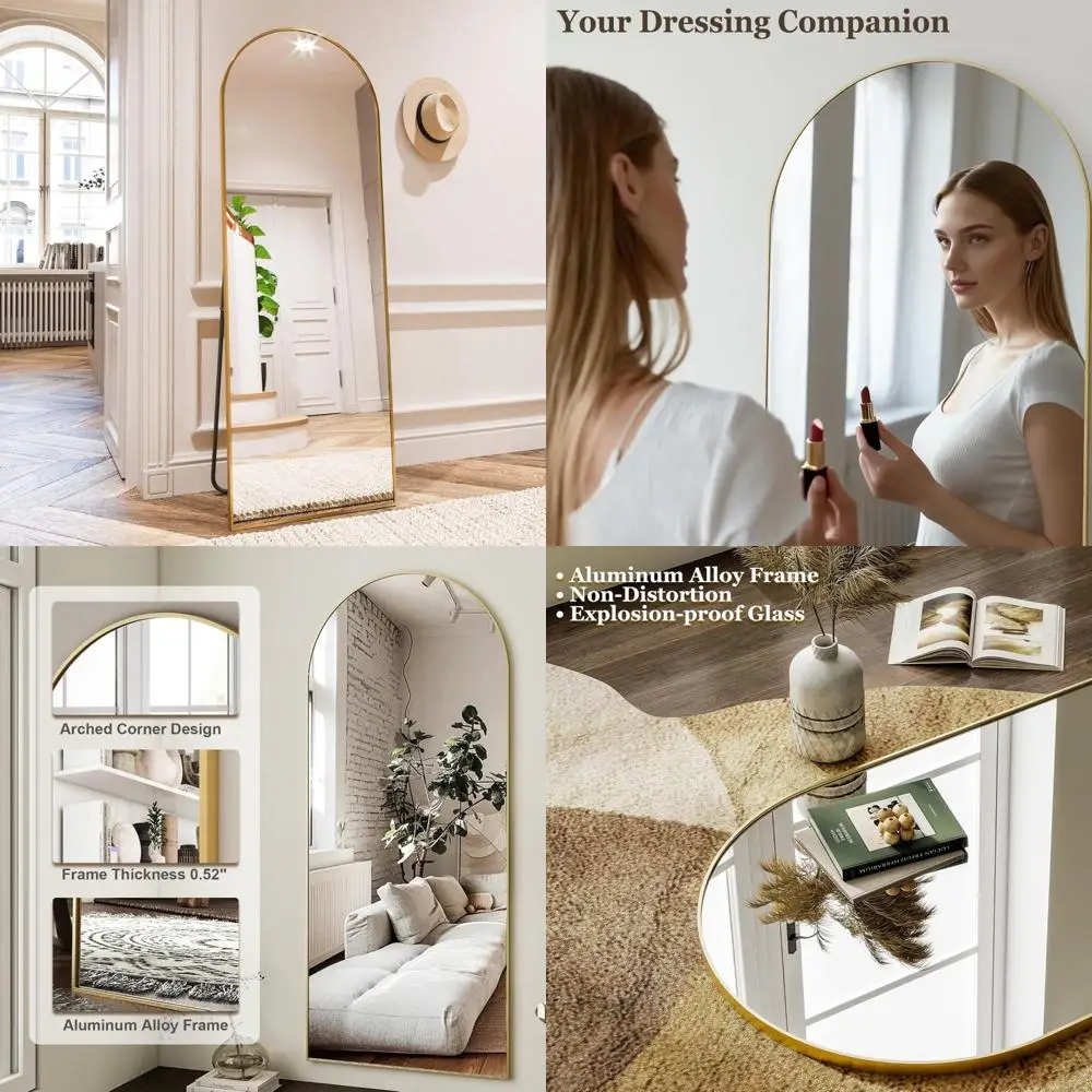 กระจกโค้งกรอบอลูมิเนียมทันสมัย - ขนาด 64x21 นิ้ว แบบตั้งพื้น แขวนได้ ตกแต่งบ้าน