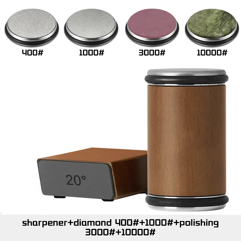 Rollende messenslijper Dubbelzijdige diamantslijpsteen 15/20 ° Graad magnetische hoekrollenslijpen voor keukenmessen