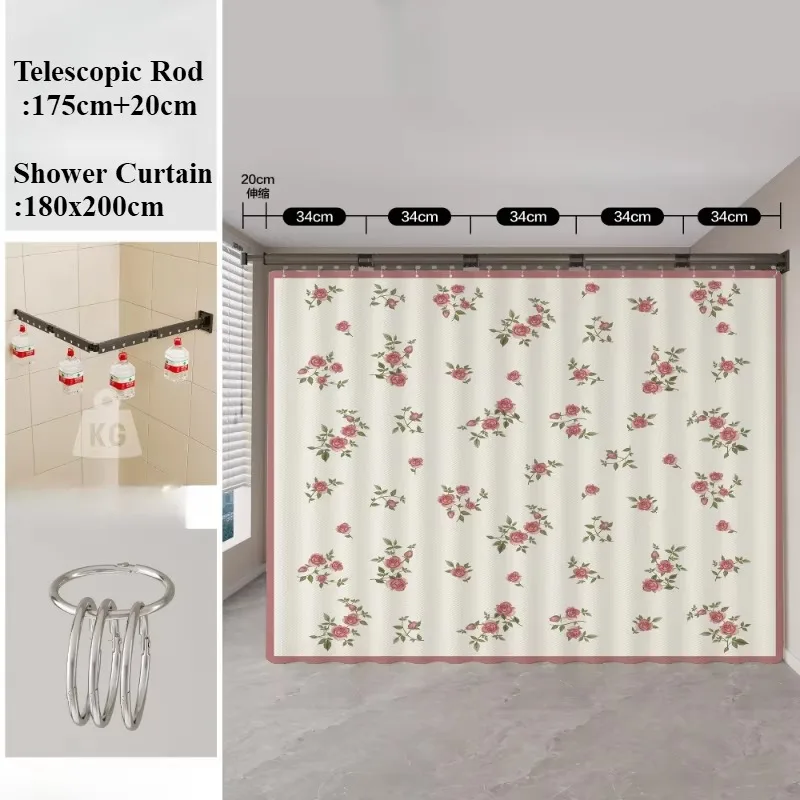 Foldable Invisible Shower Curtain for Bathroom, No Need To Drill Holes, Waterproof Partition for Bathroom Shower Water Curtain