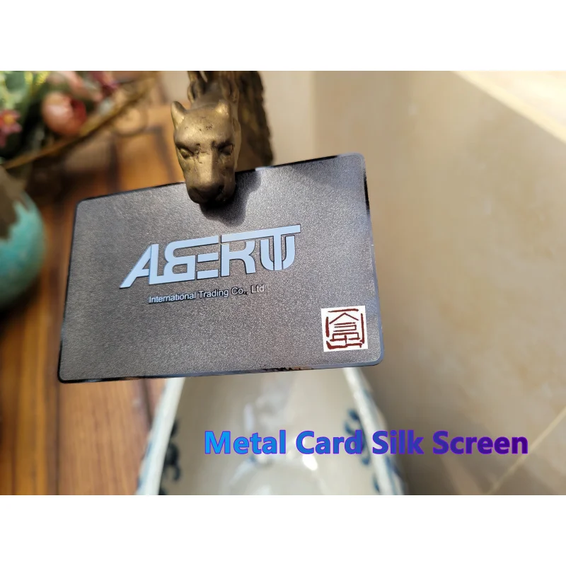 custom.Metal Business Card Matt Black High-end Silk Screen Silver Text