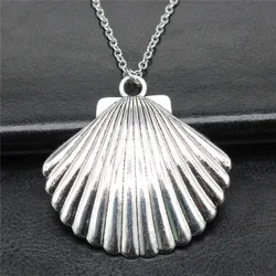 Vintage Fashion Antique Silver Color 56x55mm Shell Pendant Necklace For Women Men Long Chain Trendy Jewelry Accessories