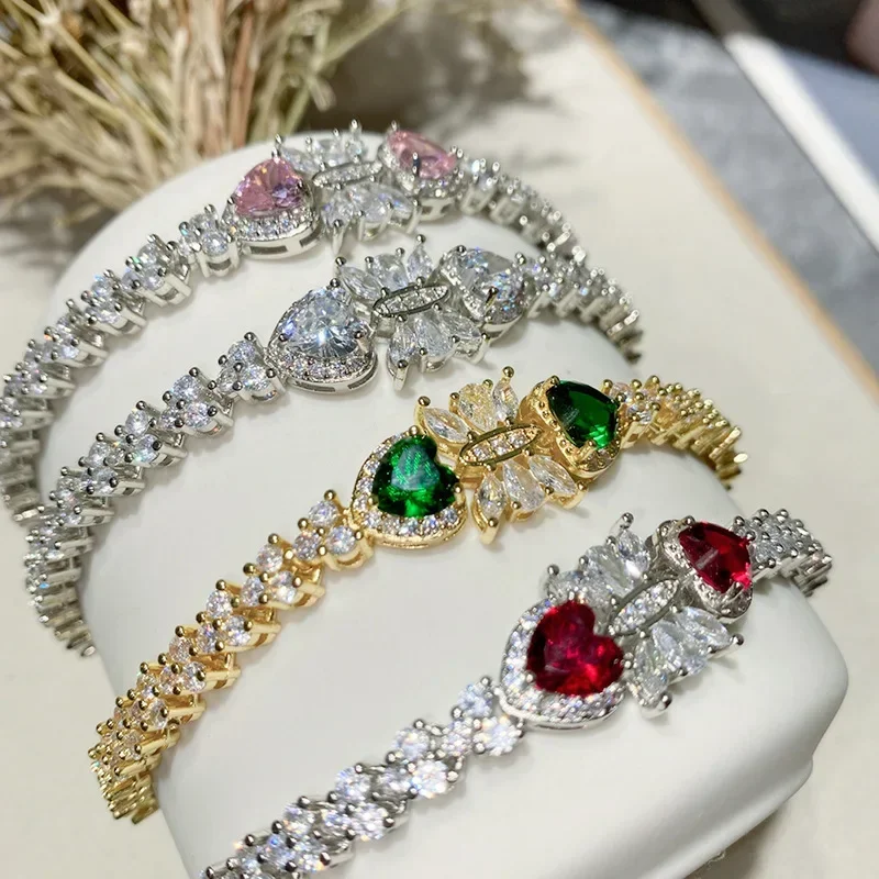 

MDL Муассанит СтильФранцузский Винтаж Роскошный Изумрудный Кластерный Набор Цирконий Высококачественный Браслет Средневековый Стиль Розовый Розовый Ручные Ювелирные Изделия