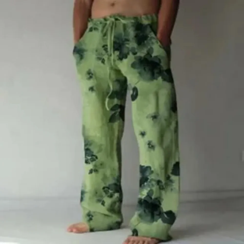 سراويل صيفية كاجوال عصرية للرجال موديل 2025 بأرجل مستقيمة، سراويل شاطئ عصرية وقابلة للتنفس بطباعة فنية زرقاء ثلاثية الأبعاد #2