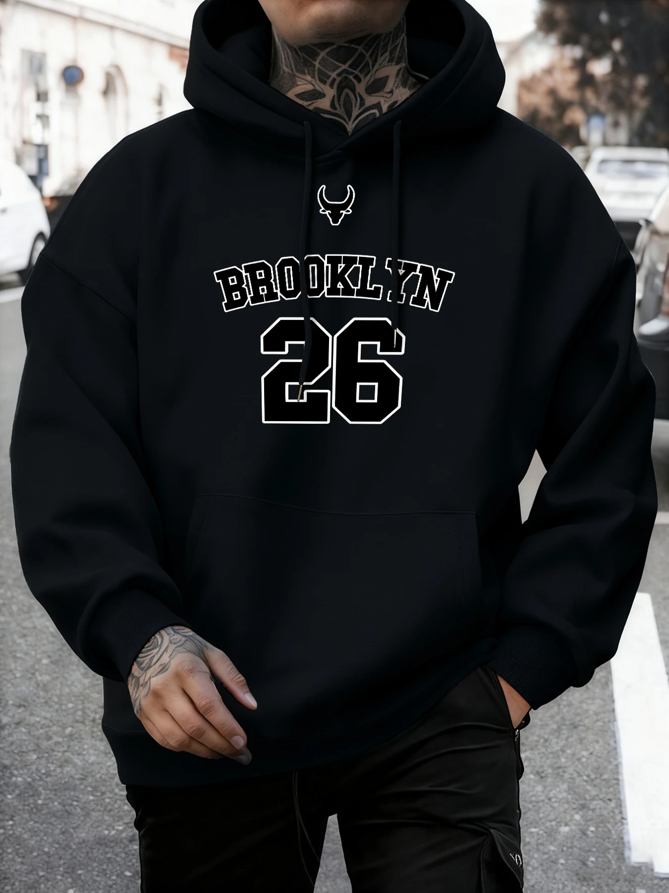 بروكلين 26 رسالة الطباعة الرجال اليومية هوديي عارضة متعدد الألوان البلوز خمر جيب رياضية مريحة الصوف الملابس #1