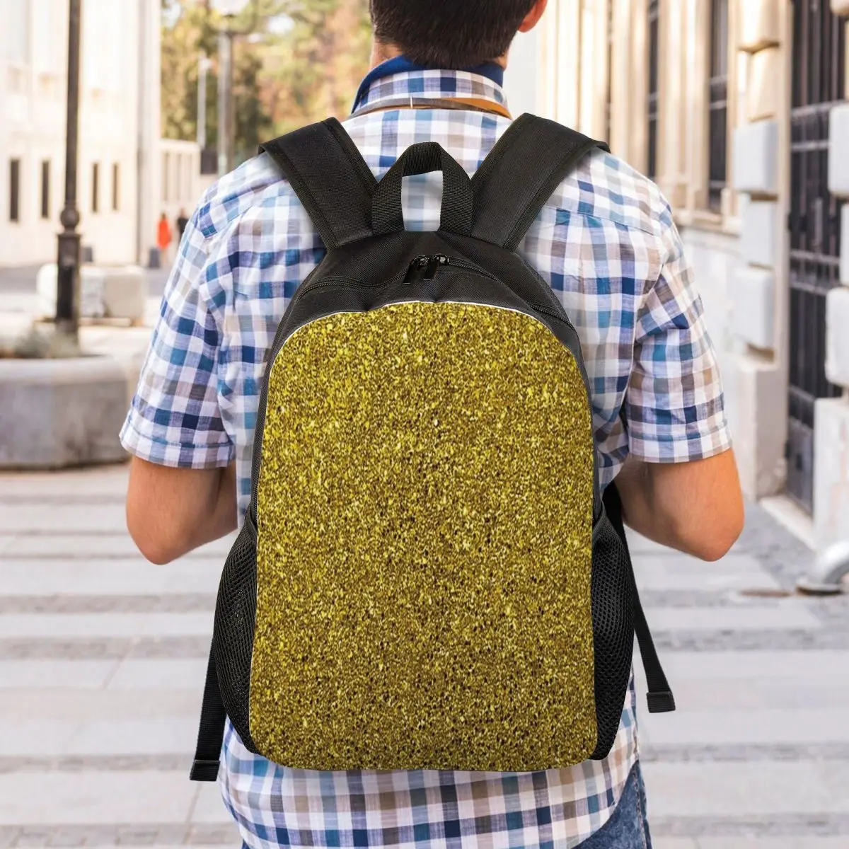 Gold Glitter Abstract Backpack Student Boys Girls BookBag School Bag Laptop Shoulder Bags