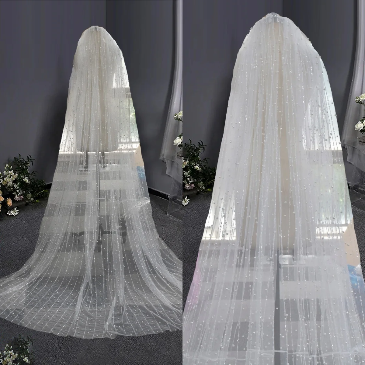 

Luxury Bridal Veils With Comb Beaded Sequins One Layer Chapel Length Bride Veil Bead Edge Wedding Accessories Customized