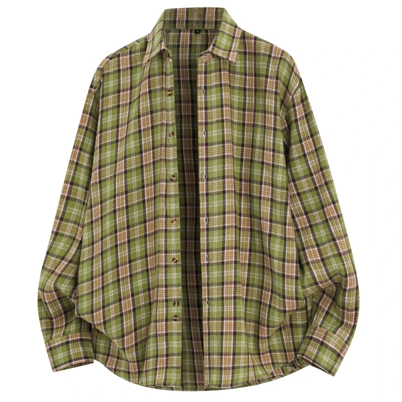 

New Arrival: Men's Green Long-sleeve Shirts, Single-breasted Button-down Checkered Shirt, Available in Red and Black.