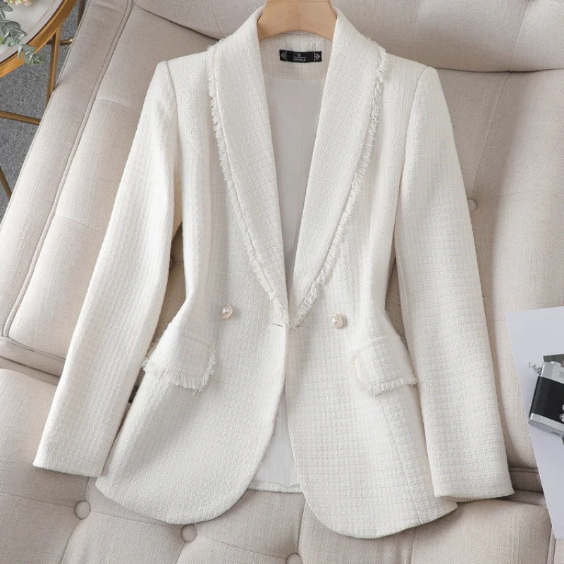 White Blazer for Women2023New High-End Feel Top Elegant Tweed Blazer Socialite