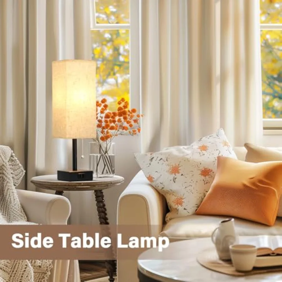 Bedside Table Lamps for Bedroom Set of 2 - Small Rectangular Nightstand Lamp with AC Outlet Charging Port, 3 Color Temperatures view 6