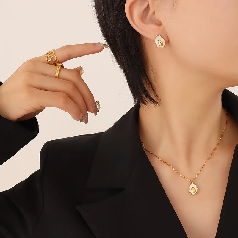 2023 New Necklace Earrings Avocado Droplet Jewelry Set 316L Stainless Steel Fashion Simple Accessories For Women