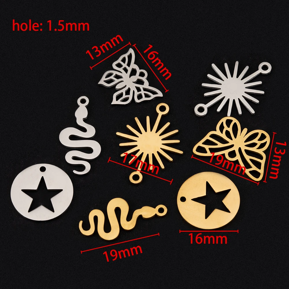 5pcs Stainless Steel Charms Round Star Butterfly Pendants for Necklace Handmade Earring Component DIY Jewelry Making Accessories