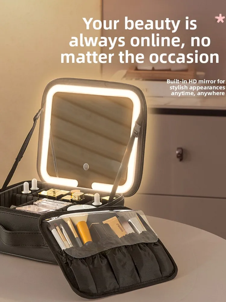 

Большая портативная косметичка для женщин с зеркалом, для хранения косметики и средств по уходу за кожей, сумка-кейс