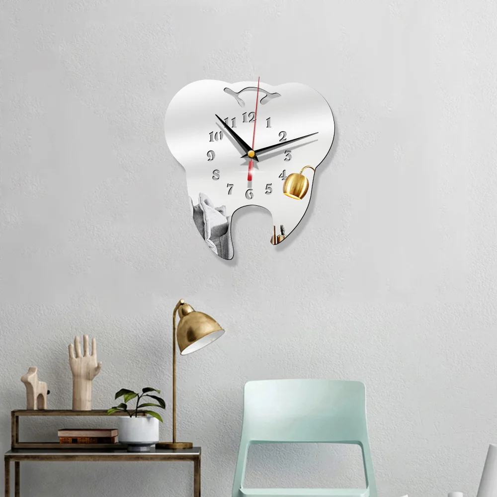 1Pc Modern Creative Personality Teeth Mirror Wall Clock Diy Acrylic Tv Backdrop Wall Stickers No Battery Modern Home décor