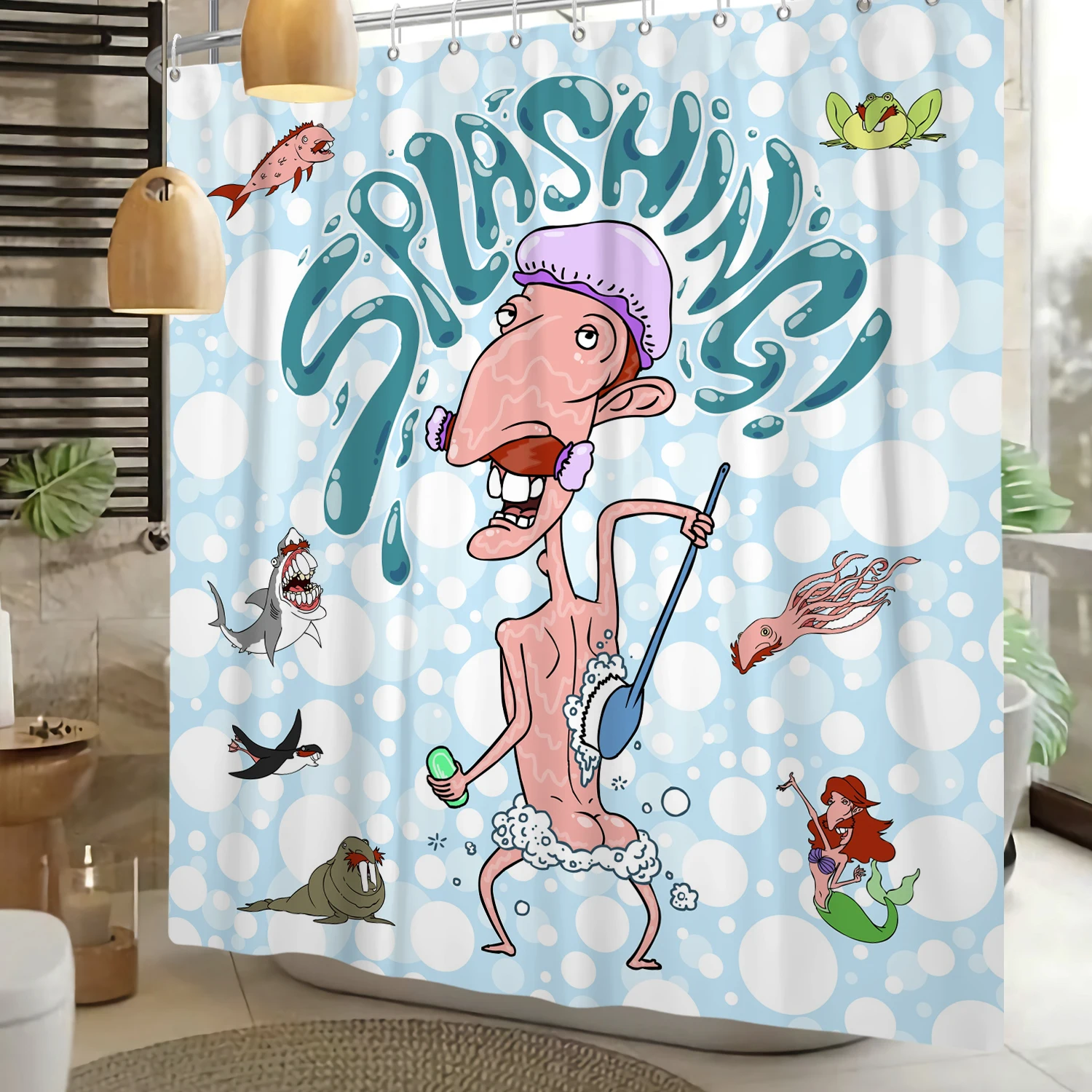 Humor Shower Curtain Funny Splish Splash Take a shower Washroom Waterproof Bathroom Shower Curtain Decor Bath Curtain with Hooks