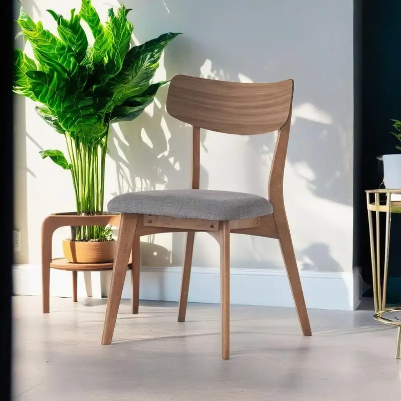 Zestaw 2 krzeseł do jadalni z tapicerką w kolorze ciemnoszarym, z ramą z drewna orzechowego w stylu mid-century.