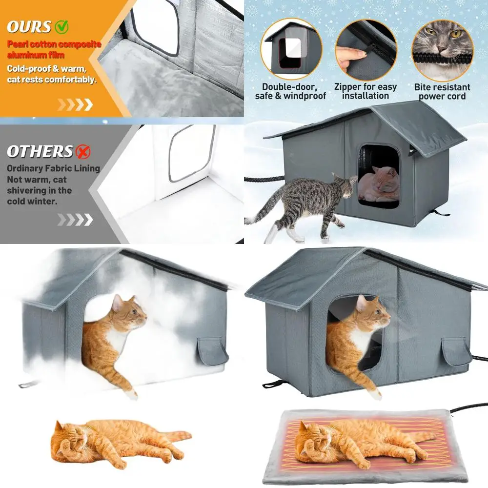 

Medium-Sized Insulated Outdoor Cat Shelter with Thermostatic Heating and Emergency Exit for 1-2 Cats